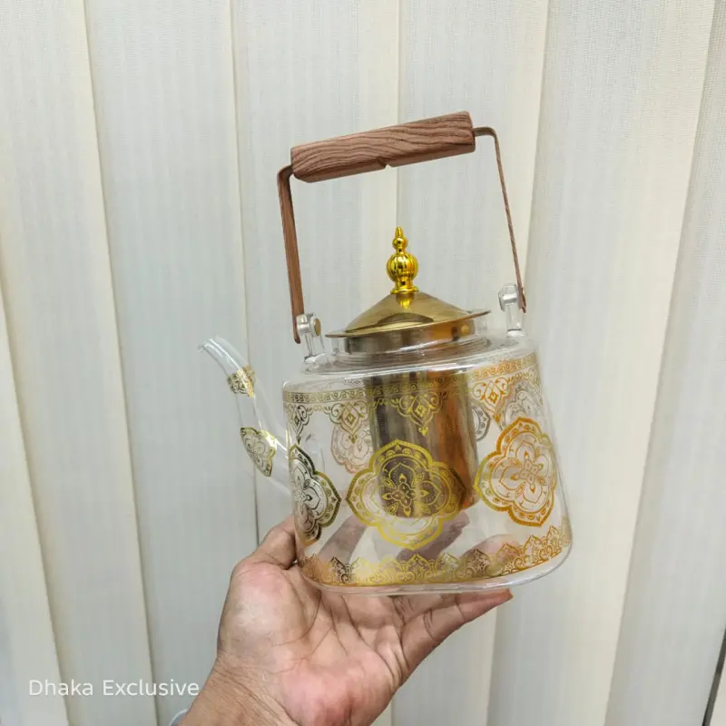 Royal Golden Print Glass Teapot with Infuser