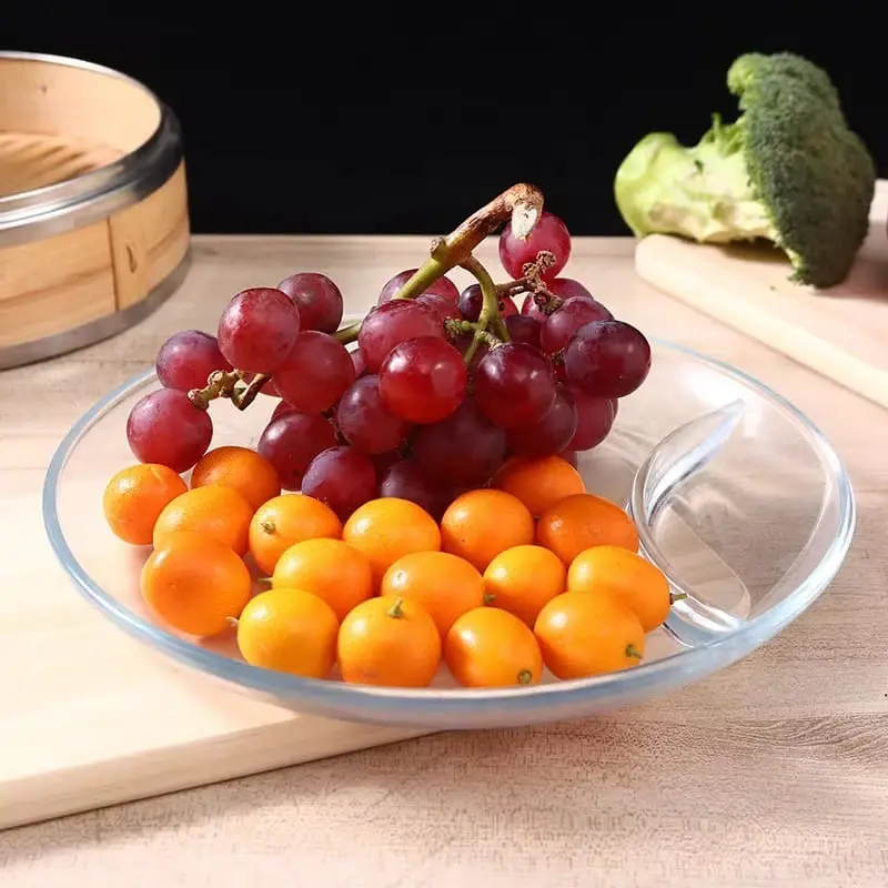 1pc Divided Food Plate - Glass Dinnerware Smooth for Easy Cleaning for Serving Snacks Fruit and Steak Transparent Design Safe for Daily Use Round 10 inch