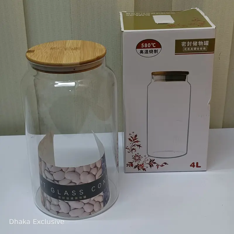 4 Liter Air-Tight Glass Food Container Spicy Jar With Wooden Lid