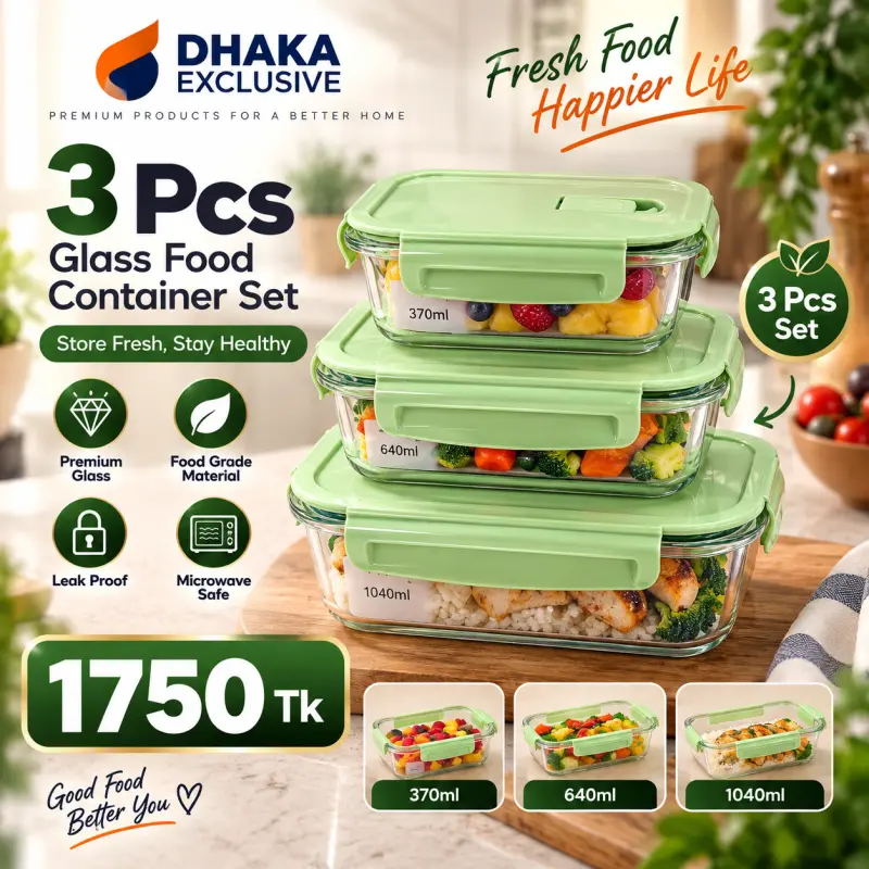 3pcs Premium Glass Food Container Set (Light Green)