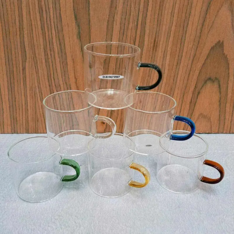 Premium Colorful Handle Borosilicate Glass Cup Set (6 Pcs)