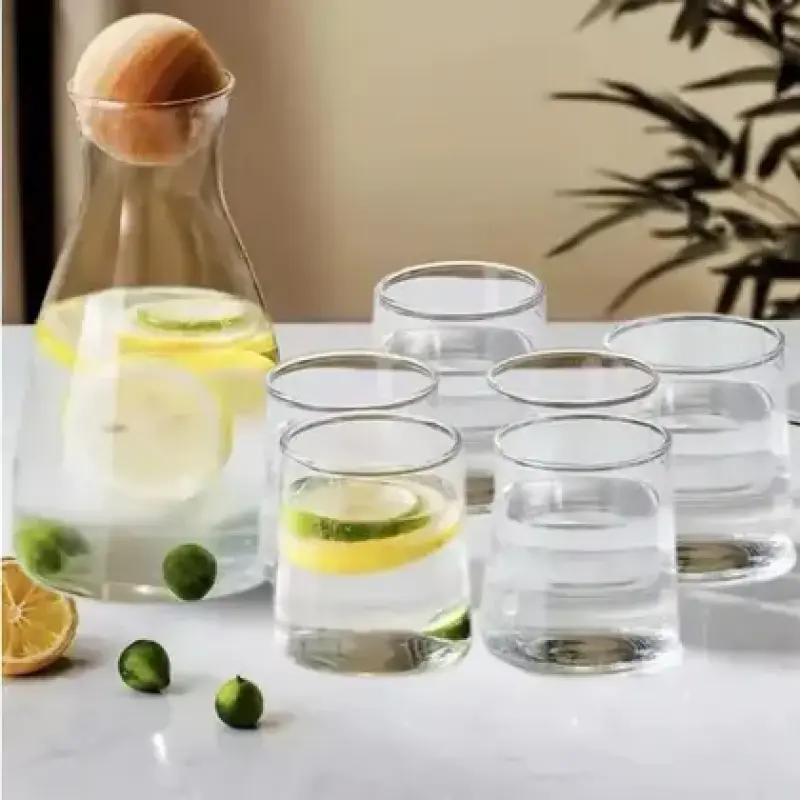 7 Pcs Borosilicate Glass Water Juice White Ball Jug & Glass Set
