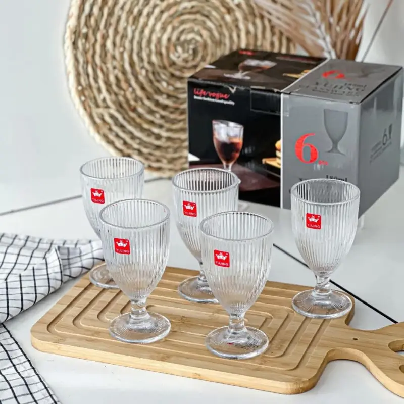 Yujing Ribbed Glass Goblet Set (6 Pcs, 180ml)