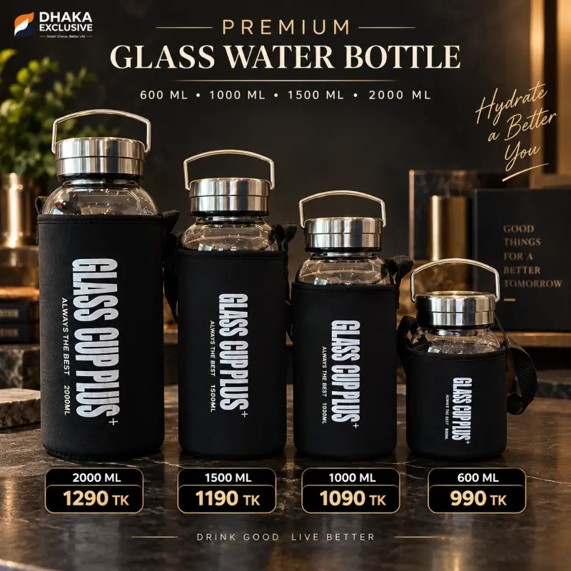 Glass Cup Plus & Water Bottle With Bag