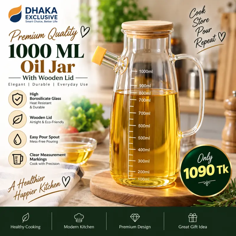 1000 ML High Borosilicate Oil Jar With Wooden Lid