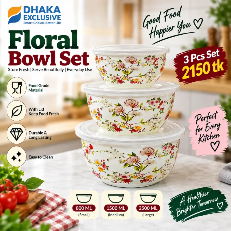 Floral Enamel steel Bowl Set with Airtight Lids