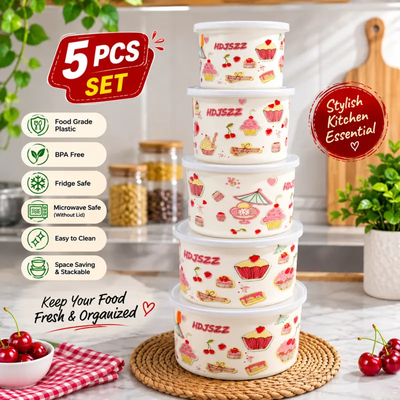5pcs Enamel Multi Purpose Storage Bati Set ( Cake Party )