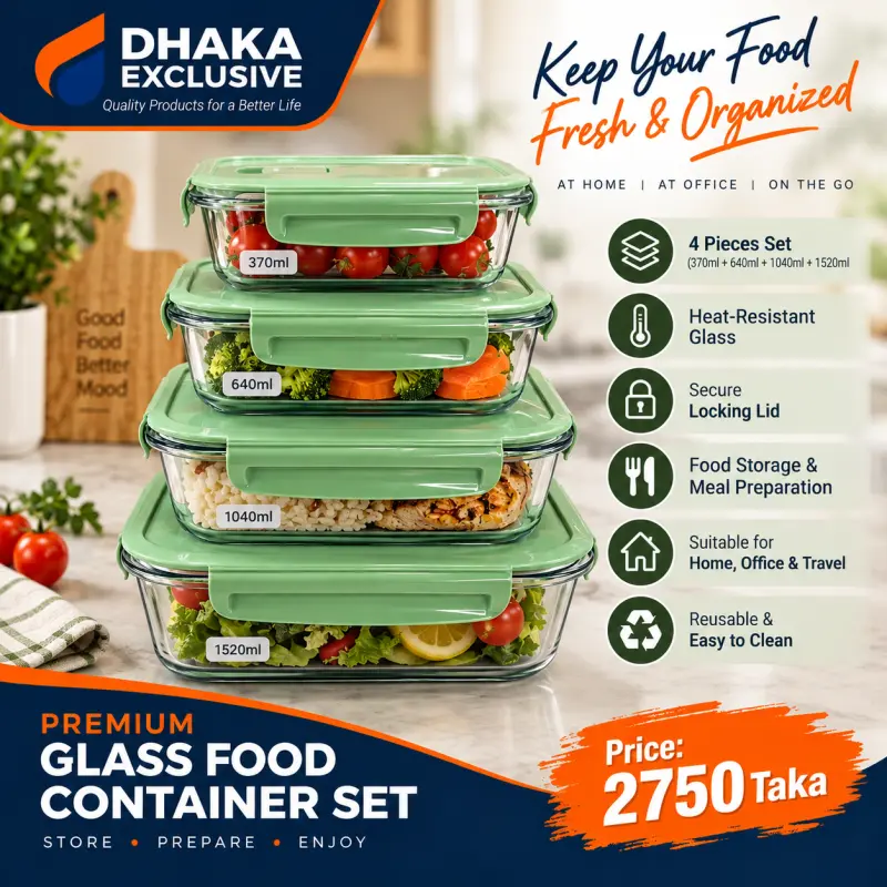 Premium Glass Food Container Set – 4 Pieces (Deep Green)