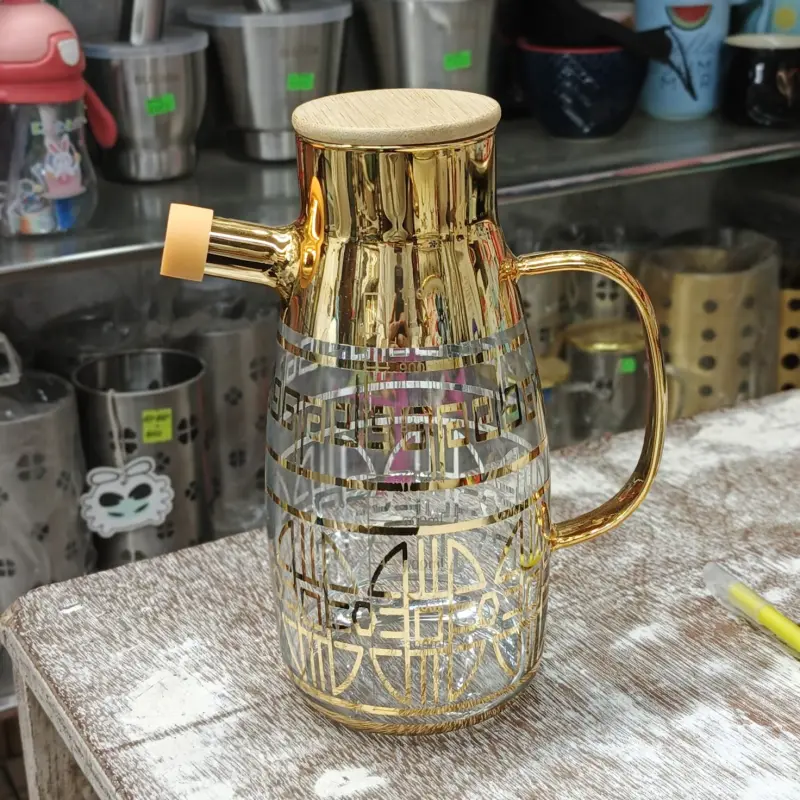 Golden Floral Printed Oil Jar