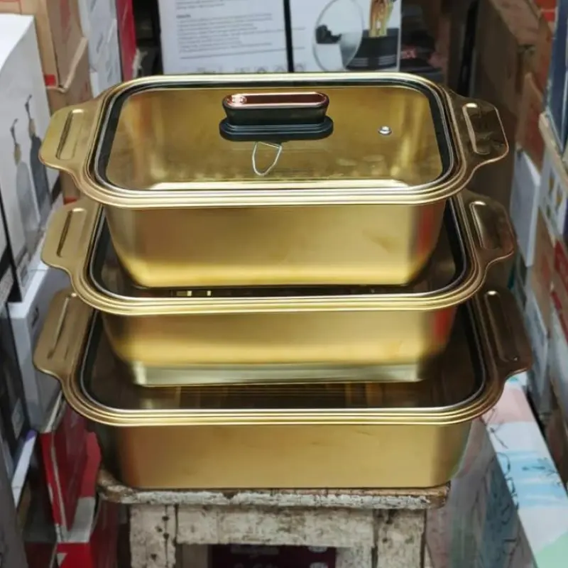 Premium Golden Square Non-Stick Cookware Set (3 Pcs)