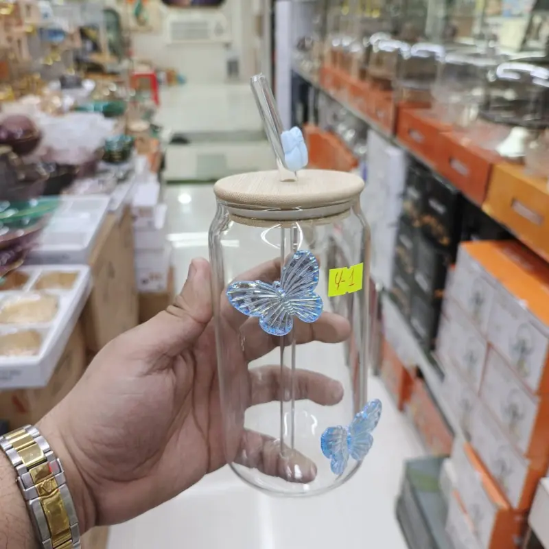 Butterfly Glass Juice Pot With Wooden Lid