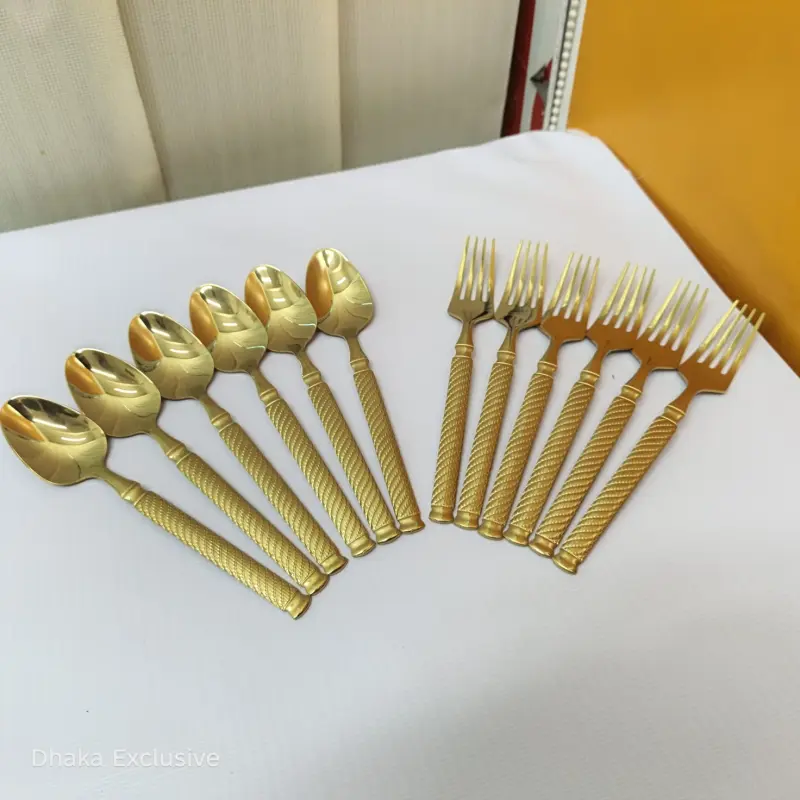 Premium 12pcs Golden Tea Spoon & Fork Set (Model 2G)