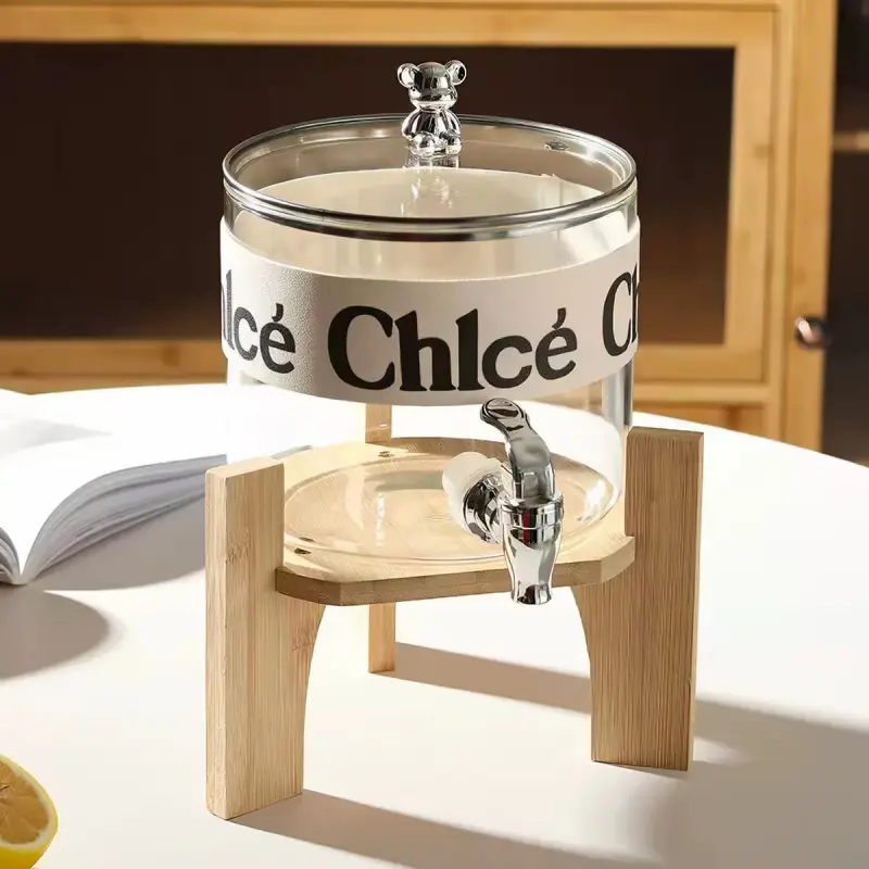 Chlcé White Juice Dispenser With Wooden Stand