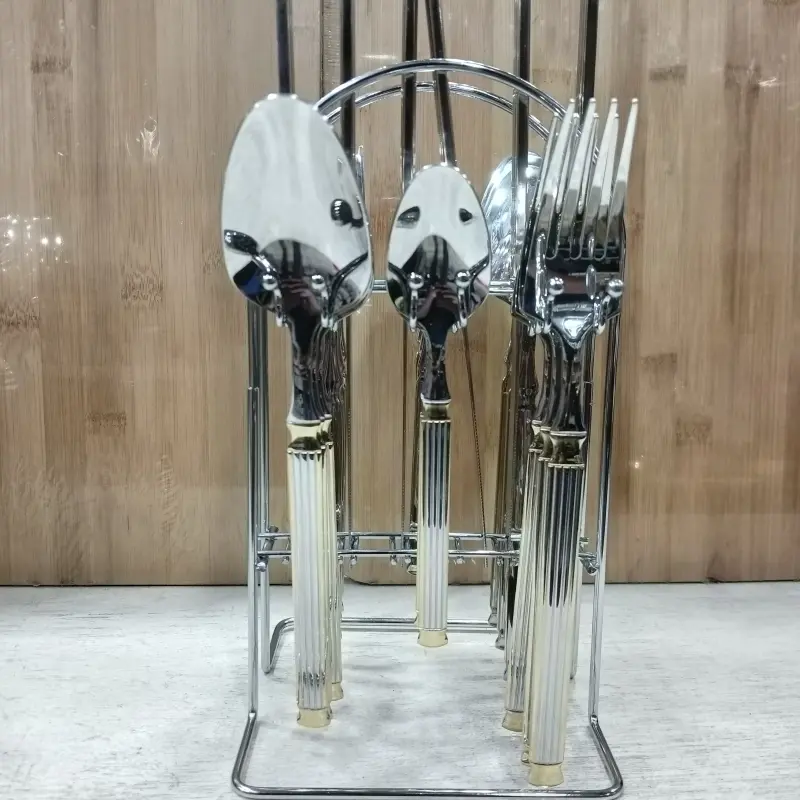 AYD 24pcs Golden & Silver Cutlery Set With Stand