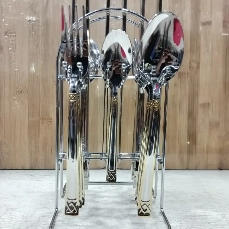 AYD 24pcs Golden & Silver Cutlery Set With Stand