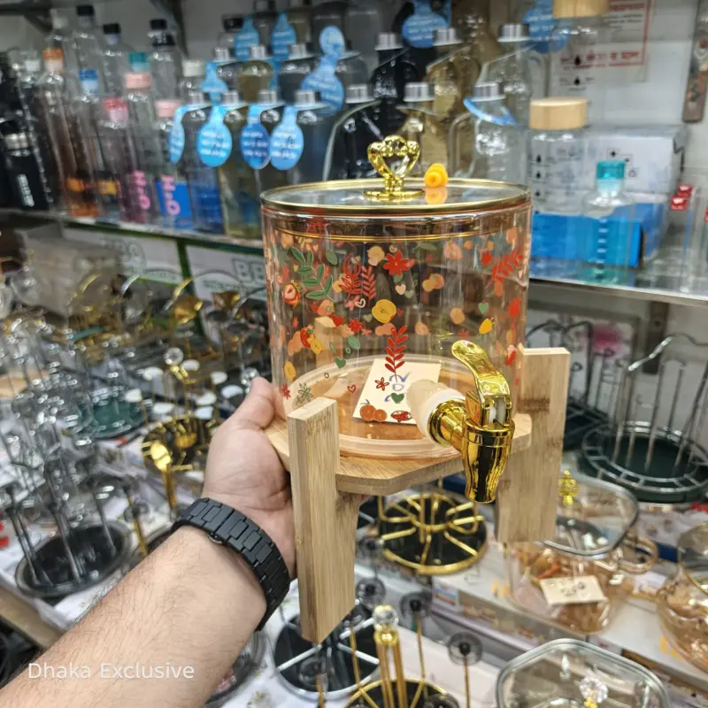 Golden Floral Printed Juice Jar