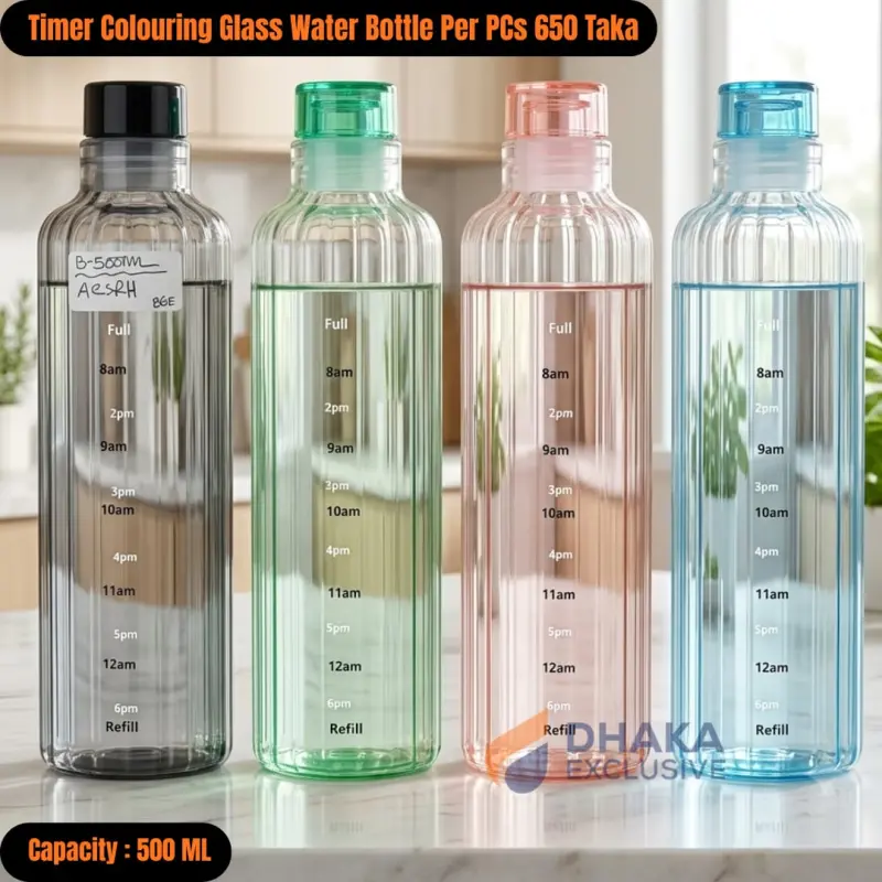 Timer Colouring Glass Water Bottle (1pcs)