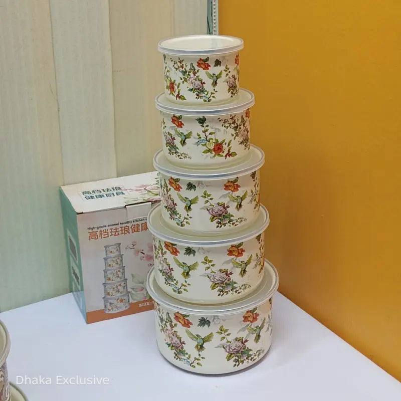 5pcs Enamel Multi Purpose Storage Bati Set ( Bird Nature )
