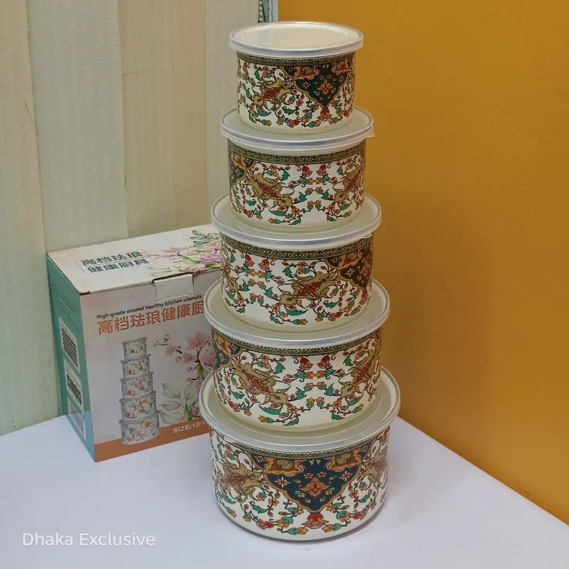 5pcs Enamel Multi Purpose Storage Bati Set ( Ecstasy Nakshi )