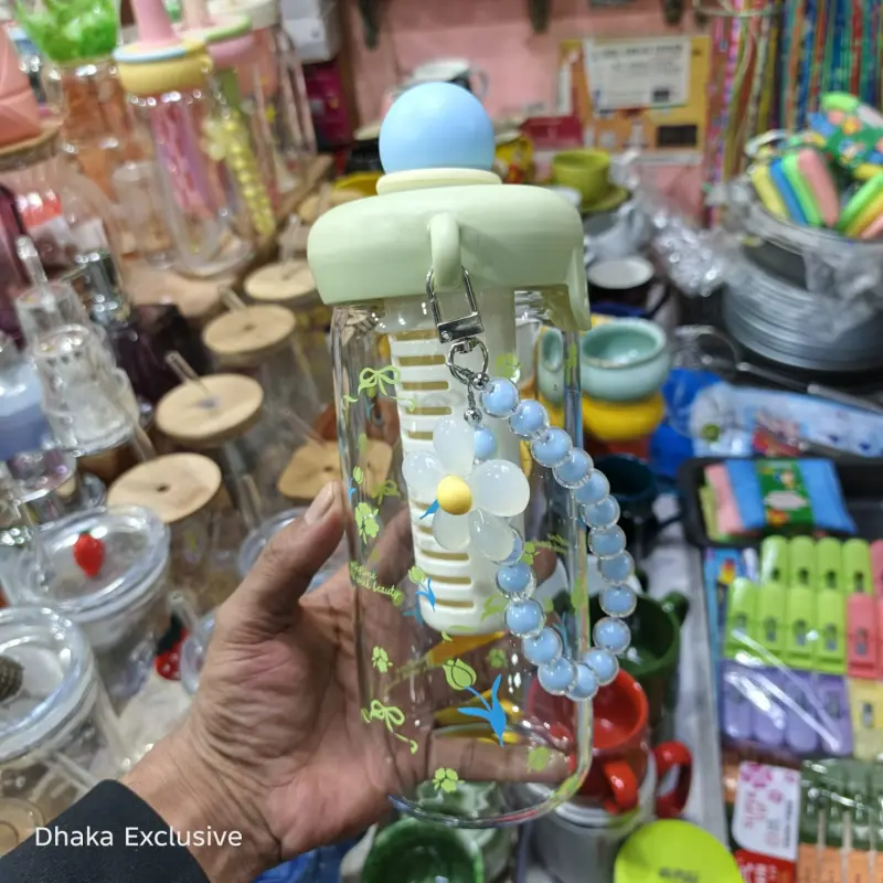 Aesthetic Glass Water Bottle with Infuser and Beaded Charm