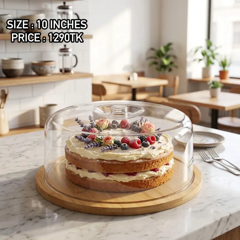 Wooden Cake Stand with Clear Dome Cover