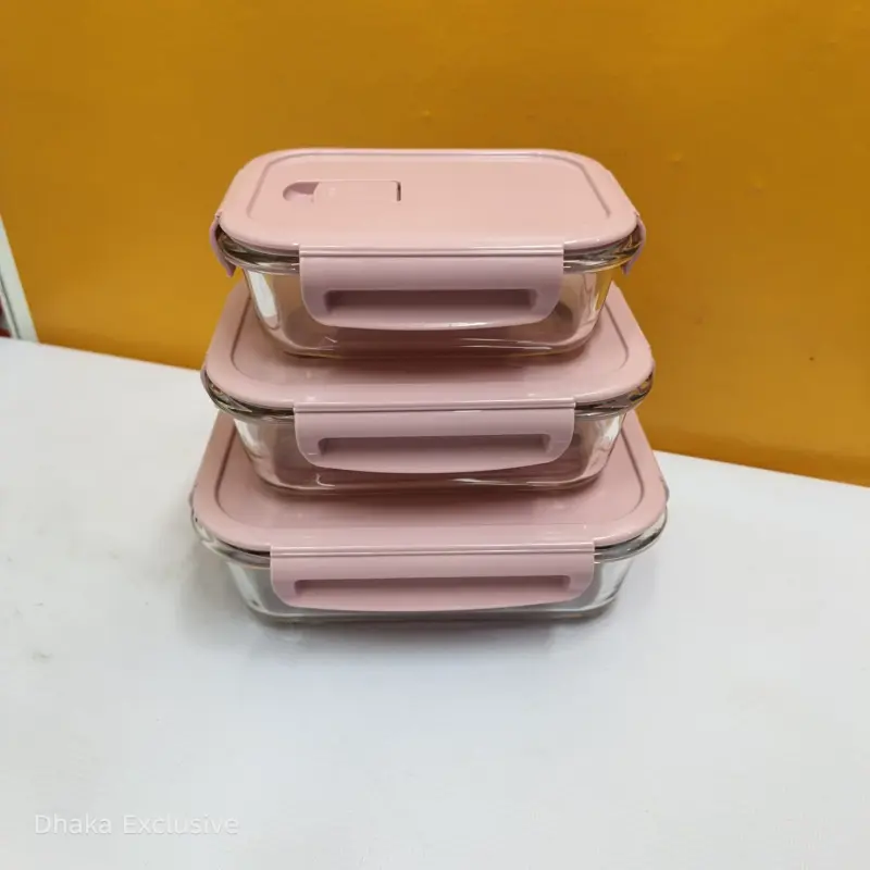 (Pink) Borosilicate Glass Food Container Set with Airtight Lids