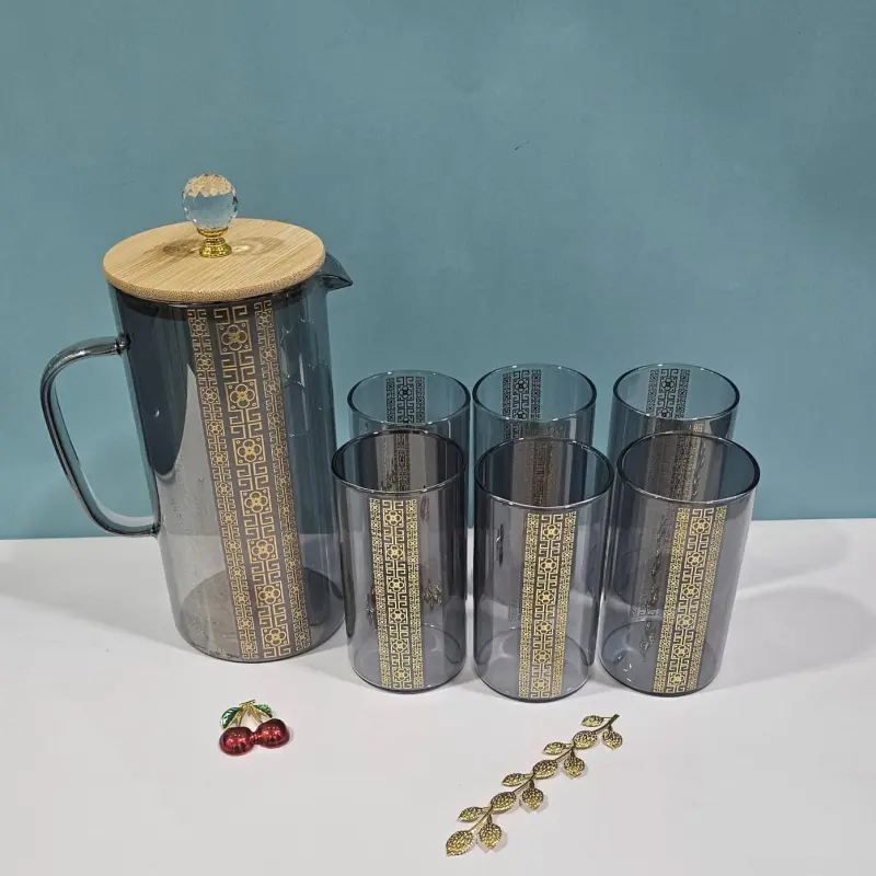 Luxury Glass Jug and Tumbler Set with Bamboo Lid