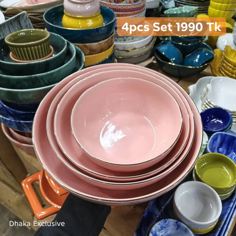 Pink Ceramic Mixing & Serving Bowl Set